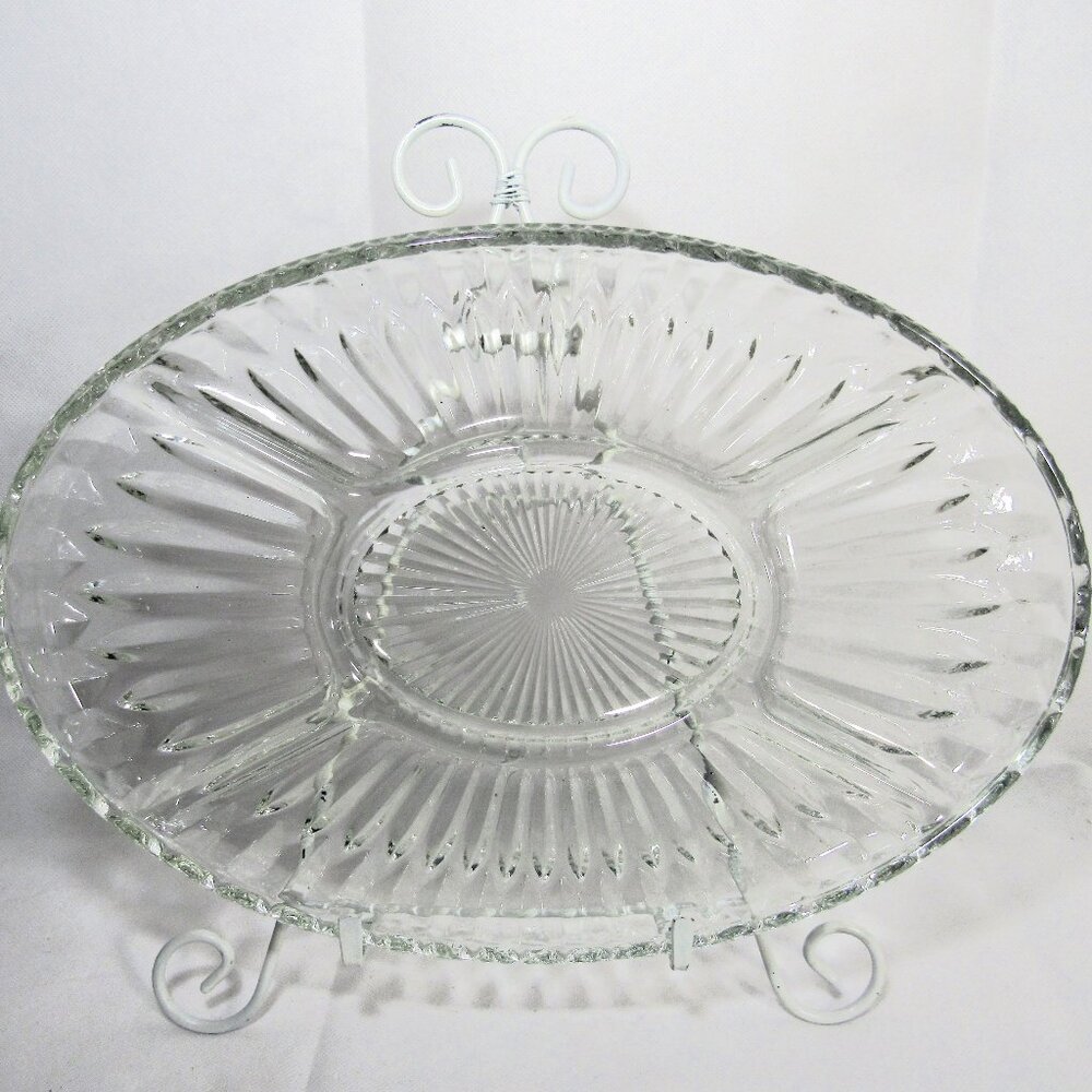 STAR BURST MID CENTURY CRYSTAL GLASS DRESSER OR SNACK DISH, 3.5 LBS
